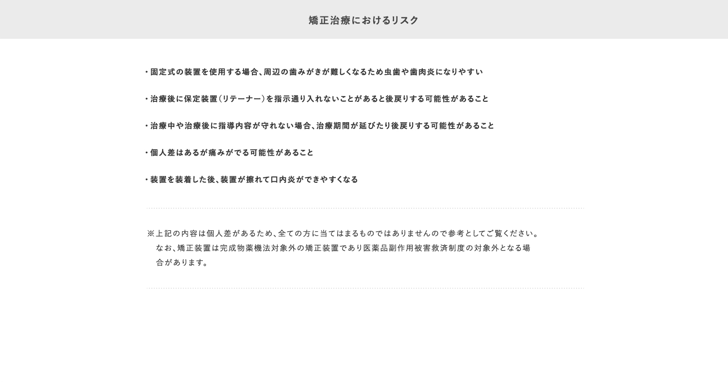 矯正治療におけるリスク