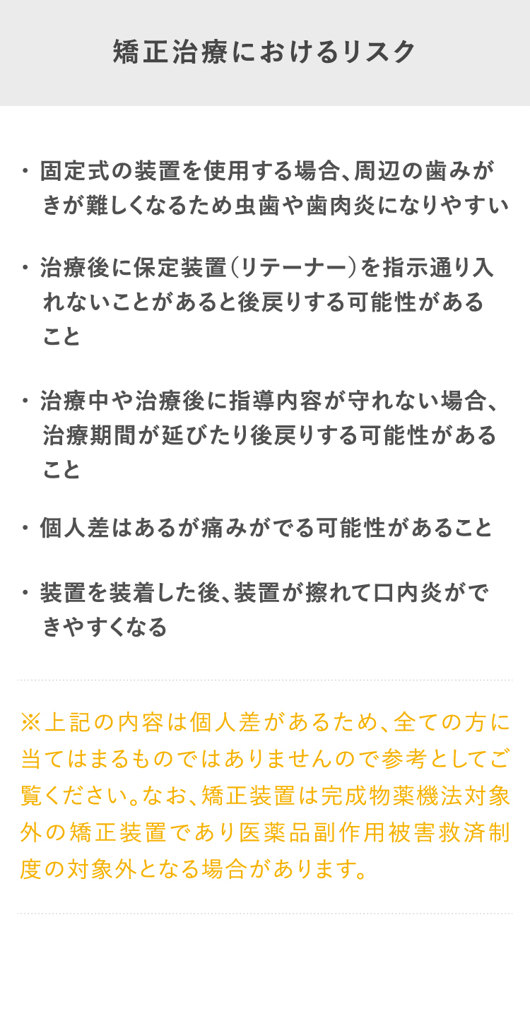 矯正治療におけるリスク